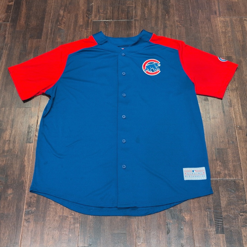 Majestic Chicago Cubs Baseball Jersey Blue Red‎ Mens 2XL MLB Bryant #17 Genuine